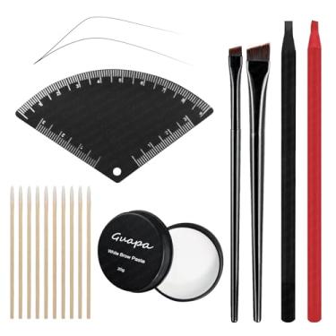 Imagem de Guapa Kit profissional de mapeamento de sobrancelha com régua em forma de leque, lápis de mapeamento, lâmina e pasta – Conjunto de design de sobrancelha de liga de alumínio para artistas de