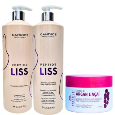 Imagem de Kit Selagem Térmica Alisamento Capilar Profissional Sem Formol Peptide Liss Antifrizz 1L+ Shampoo Pré 1L + Máscara Neutralizante Argan e Açaí Maochi 300g