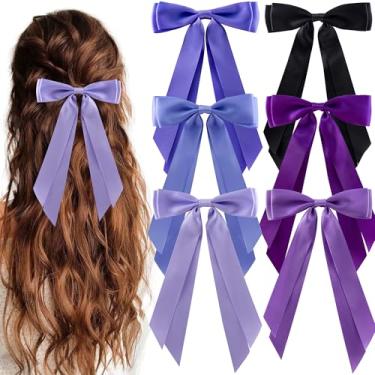 Imagem de hisial 6 peças de grampos de cabelo para cabelo com fita de cetim sedoso jacaré presilhas de cabelo francês suportes de rabo de cavalo acessórios fofos para mulheres meninas (preto/roxo)