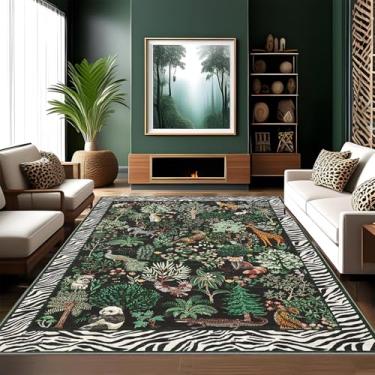 Imagem de Garvee Tapete de selva 12 x 18 cm, lavável, animal, sala de estar, antiderrapante, antiderrapante, para quarto de crianças, para sala de jogos, tapetes botânicos dobráveis para cozinha, escritório