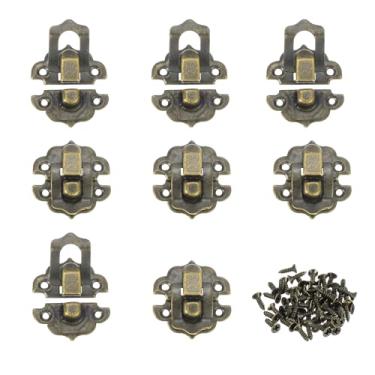 Imagem de PATIKIL Trava de ferrolho retrô de 3 cm x 2,8 cm, 8 peças de ferrolho decorativo de ferro retrô com parafusos para mala de gaveta de armário de caixa de madeira, bronze