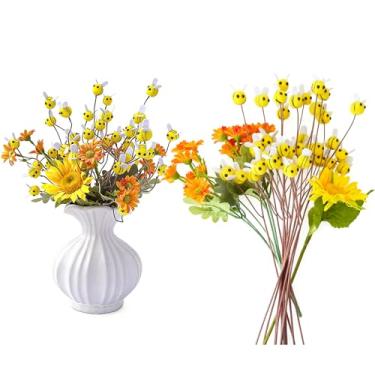 Imagem de Decorações de abelha de feltro com 12 hastes de abelha de feltro, 1 margarida gerbera e 1 haste de margarida laranja – decoração de mesa de enchimento de vaso de abelha brilhante para chá de bebê