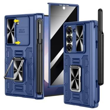 Imagem de VEGO Capa para Z Fold 6 com suporte para caneta S, com [proteção de dobradiça][suporte giratório][capa de câmera deslizante] [película de privacidade] Capa protetora para Samsung Galaxy Z Fold6 - azul