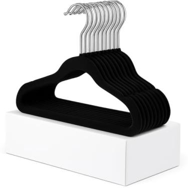 Imagem de Cabide de Veludo Infantil Antideslizante Azul, Bege, Preto e Rosa (20, Preto)