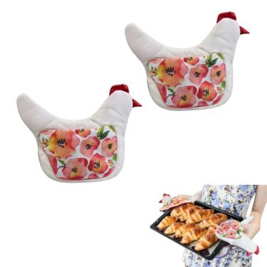 Imagem de Conjunto de 2 luvas de forno para frango, resistentes ao calor, acolchoadas, luvas de cozinha rústicas, decoração de cozinha, presente fofo para amantes de frango para cozinhar e assar