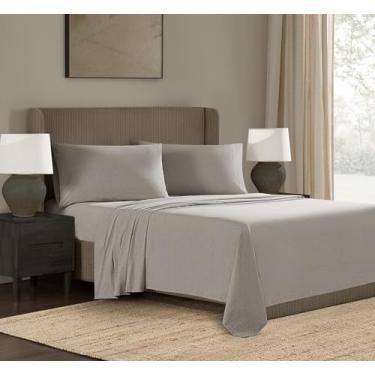 Imagem de Frye Conjunto de lençóis King com bolso profundo de algodão e poliéster, 55% algodão/45% poliéster, cinza para todas as estações, tamanho adulto, certificado Oeko-TEX