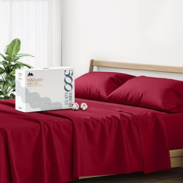 Imagem de Mayfair Linen Jogo de cama king size 500 fios 100% algodão – Jogo de cama king size 4 peças (Borgonha clássico), macio, refrescante, lençol com bolso profundo de 40,6 cm para quem dorme quente (serve