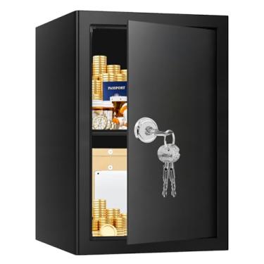 Imagem de Psisuvry Caixa segura com trava de chave, 3,4 Cuft antifurto cofres pessoais de segurança para casa com prateleira removível, seguro para documentos para dinheiro, medicamentos, joias