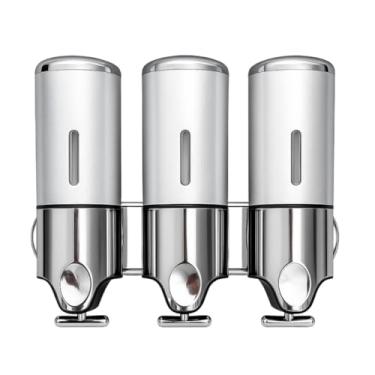 Imagem de Dispenser Parede Manual Shampoo Sabonete Alcool Gel Ideal para Banheiro Hotel Com 1, 2 ou 3 Garrafas cor Cinza dispenser sabonete liquido para Banheiro, Hotel (3 GARRAFAS)