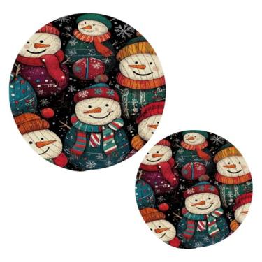 Imagem de Blueangle 2 peças de suporte de panela de tripé de boneco de neve fofo - conjunto de pegadores de panela de tecido redondo - almofadas quentes trançadas de algodão - porta-copos - tapetes de mesa para