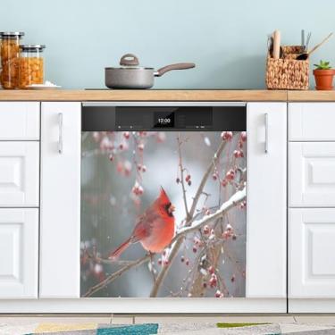 Imagem de ATTX Capa de ímã de lava-louças Cardeal do Norte de inverno, 58,4 cm C x 66 cm A decoração da capa da máquina de lavar louça, decalques de armário doméstico eletrodomésticos adesivos #81