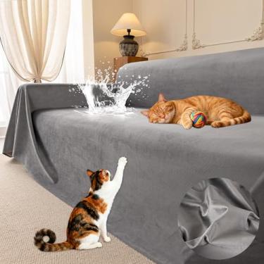 Imagem de Loiion Protetor de sofá cinza gato, capa de sofá protetor contra arranhões sofá gato, capa de sofá macia e antiderrapante, capa de sofá à prova d'água, proteção anti-riscos para animais de estimação
