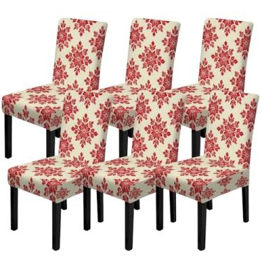 Imagem de FOREVER QUEEN 6 capas de cadeira de Natal clássicas de inverno com padrão de mármore dourado e rena do papai noel, lavável, protetor traseiro para casa, cozinha, hotel