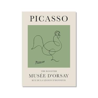 Imagem de Impressão em tela verde sálvia Pablo Picasso animais esboço arte de parede gato cão pássaro cavalo impressão linha abstrata desenho pôsteres para quarto casa escritório decoração (SKU14,27.9x35.6 cm =