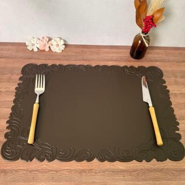 Imagem de Jogo Americano Couro Ecológico Impermeável Retangular Mesa Posta Sousplat Jantar (6, Marrom)