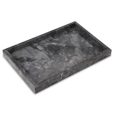 Imagem de Bandeja de mármore para banheiro, bandeja de mesa de banheiro de luxo natural, para cozinha, banheiro, bandejas decorativas de pedra para chave, café, perfume, joias, maquiagem (preta, 30 x 20 x 3 cm)