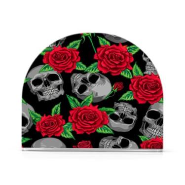 Imagem de Qilmy Porta-guardanapos, porta-guardanapos de acrílico transparente rosa crânio para mesa, suporte de guardanapo de coquetel de papel de seda para cozinha, dispensador de guardanapos de jantar para