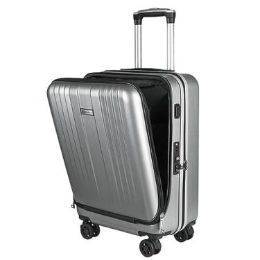 Imagem de Malas de mão, malas de viagem, recarregáveis, rígidas, com porta USB, bagagem de mão, mala de negócios, malas (, Prata, 20inch