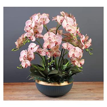 Imagem de LMJYU Arranjo de flores artificiais orquídeas - elegante orquídeas Phalaenopsis bonsai mesa orquídeas falsas decoração de plantas de seda falsa em vaso