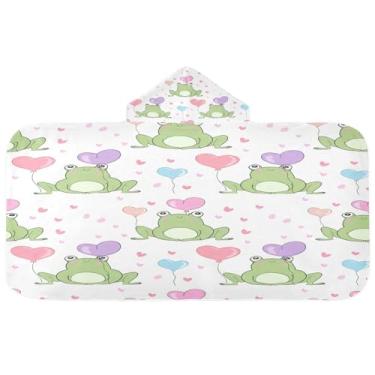 Imagem de CEBUGI Toalha de banho com capuz de sapos de desenho animado para crianças toalha de banho macia absorvente com capuz 127 x 59,7 cm toalha de banho de praia para meninos e meninas