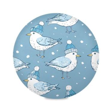 Imagem de Wassud Jogo americano gaivotas usando chapéus tapetes de mesa redondos para cozinha e jantar tapetes laváveis resistentes ao calor decoração de mesa 39 cm