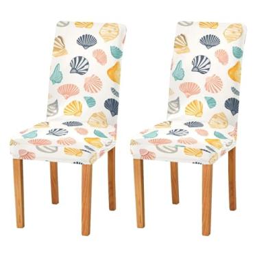 Imagem de Wassud Capas de cadeira coloridas com conchas para jantar com elástico e protetor de assento lavável conjunto de 2