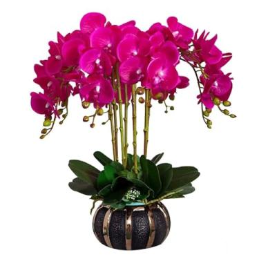 Imagem de LMJYU Flor artificial 50 cm Orquídea Flores artificiais com vaso de cerâmica decoração artificial Phalaenopsis flores artificiais