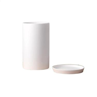 Imagem de uhyOHF Vasos de plantas cilíndricos grandes de alta qualidade com bandeja, vasos de flores, foscos e simples, cor sólida, suculentas, vasos de cerâmica, vasos internos (branco