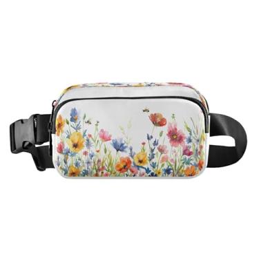 Imagem de CEBUGI Pochetes de caminhada para homens e mulheres, pochetes modernas de flores silvestres em aquarela resistentes à água com cinto ajustável para treino, viagem, corrida