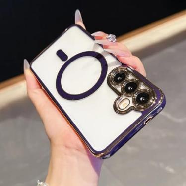 Imagem de Capa de luxo transparente com carregamento magnético sem fio para Samsung Galaxy S25 S24 Ultra Plus S24fe A56 A36 A26 A16 A55 A35 A15 (para Galaxy A16/ROXA)