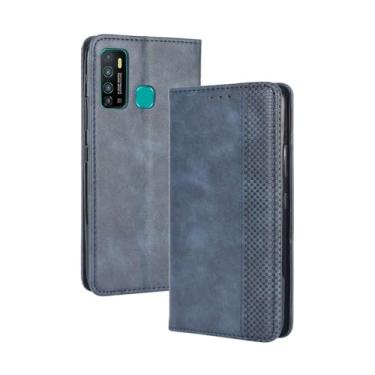 Imagem de Capa flip de couro para Infinix Hot 9,Flip magnético retro,Caso de telefone de couro PU,Design de carteira com 3 slots de cartão e 1 clipe de dinheiro -Blue