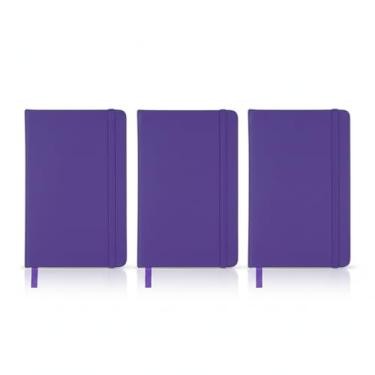 Imagem de Caderno de anotações com elástico no tamanho A6 suporte para caneta, capa dura em material sintético, miolo 80 folhas pautadas cor bege. Caderno A6 Capa em PU (14x9cm) (3, Roxo)