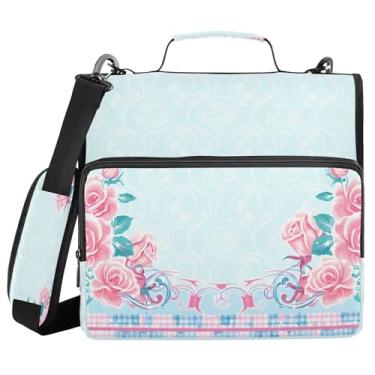 Imagem de Burbuja Pasta de fichário floral em azul com zíper com 3 anéis com lixa expansível e alça de ombro para laptop de 13 polegadas, vários bolsos para trabalho de escritório
