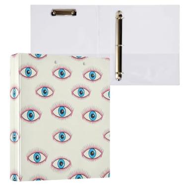 Imagem de STAYTOP Organizador artístico de fichário redondo com olhos azuis, fichário de 3 anéis com prancheta (carta A4), fichário fofo para material de escritório escolar