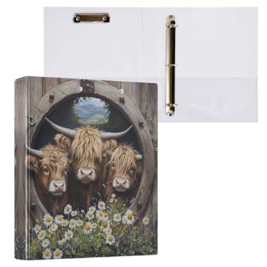 Imagem de STAYTOP Lindo organizador de fichário redondo de vaca Highland, fichário de 3 anéis com prancheta (carta A4), fichário fofo para material de escritório escolar