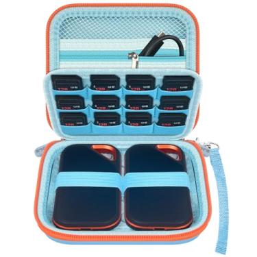 Imagem de Capa compatível com SanDisk 1TB 2TB 4TB 500GB 8TB para SanDisk Extreme PRO disco rígido externo SSD portátil, cartão de memória SD SDXC SDHC organizador - para 2 unidades SSD (azul)