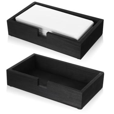 Imagem de Pacote com 2 porta-guardanapos de madeira para banheiro de hóspedes, bandeja de toalha preta de 5 cm de altura para bancada, suporte de toalha de papel de madeira moderno para cozinha mesa mesa mesa