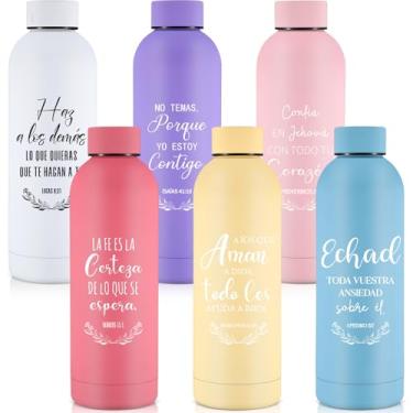 Imagem de Mysora 6 garrafas de água cristãs de aço inoxidável com tampa, presentes de Natal, 500 ml, garrafas de água esportivas reutilizáveis, presentes religiosos para eventos da igreja, estudo bíblico