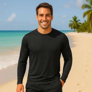 Imagem de Camiseta PROTEÇÃO SOLAR UV Masculina Manga Longa Térmica Fitness Academia Corrida Praia Verão 247-Masculino