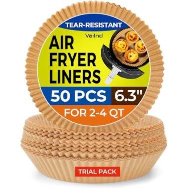 Imagem de Forros de fritadeira Air Fryer para Najia, 50 peças descartáveis de papel para fritadeira a ar – Folhas redondas de pergaminho de 15 cm para cesta de 2 a 4 qt, forro de papel airfryer à prova de óleo