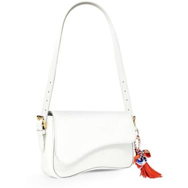 Imagem de Bolsa de ombro feminina Y2K moderna de couro PU Hobo Bolsas Clutch Saddle Crossbody Underarm Bag, Branco