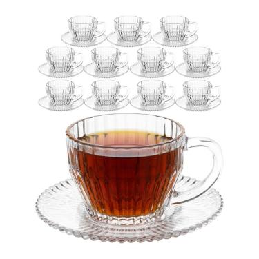 Imagem de Jogo 12 Xicara De Chá De Cristal Transparente Frisado Imperatriz 220ml Wolff