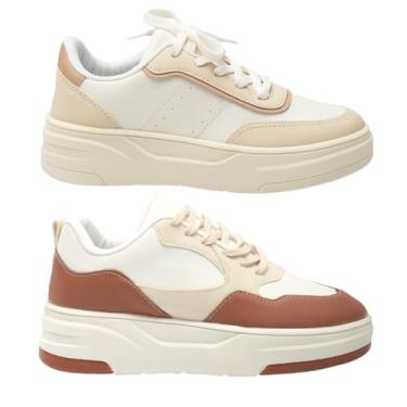 Imagem de Kit 2 Tênis Femininos Plataforma Alta Estilo Casual Conforto Absoluto (Caramelo + Porcelana, BR, Adulto, Numérico, 34)