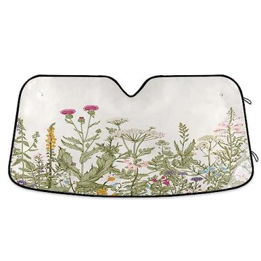 Imagem de Guarda-sol para para-brisa de carro floral selvagem com ervas coloridas vintage, proteção UV dobrável para janela de carro, para caminhão, carro, SUV