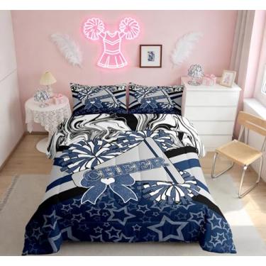 Imagem de Conjunto de edredom casal de líder de torcida, azul com glitter para meninas, conjunto de cama com laço azul, líder de torcida, para crianças, adolescentes, meninas, enchimento de edredom para amantes