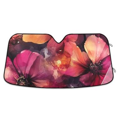 Imagem de Guarda-sol de carro com flores rosa escuro para-brisa protetor solar dobrável bloqueia raios UV cobertura total para a maioria dos veículos