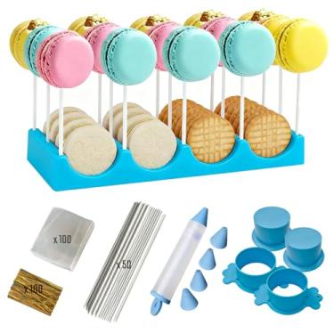 Imagem de HOOMESUN Conjunto de moldes redondos para bolo pop de 256 a 4 peças de cortadores e empurradores de bolo ABS com 1 suporte de bandeja de silicone, 50 palitos, 1 caneta decorativa, 100 embalagens