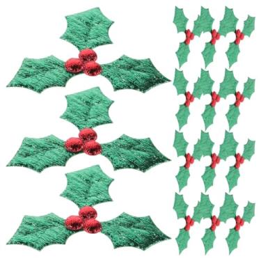 Imagem de Cabilock 100 peças de apliques de Natal artificiais baga verde folha picareta de plantas bordados costurados enfeites de roupas para costura faça você mesmo artesanato guirlanda de Natal decoração