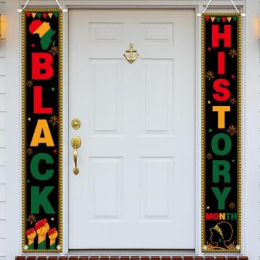 Imagem de Banner do mês da história negra sinal de varanda 188 x 30 cm banner decoração de varanda decoração do mês da história negra para decoração de festa de férias afro-americana, decoração interna e