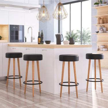 Imagem de Kit 4 Banquetas Altas Estofadas Roma 70Cm Preta - Adz